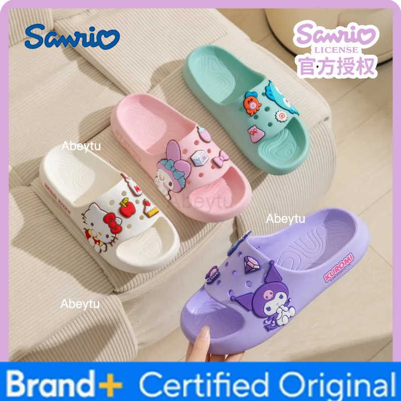 Sanrio Kawaii Slippers Anime Kuromi My Melody Hangyodon KT Cartoon Girls Soft Non-slip Soft Bottom Indoor Bathroom Beach Sandals Shoes H251230