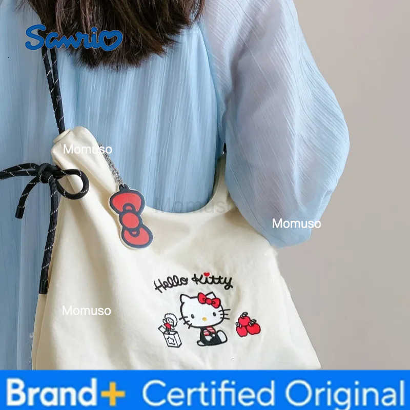 Sanrio Kawaii Hello Kitty Large Capacity Cartoon Embroidered Shoulder Bag Women Anime Girly Heart Cute Casual Crossbody Bag H251230