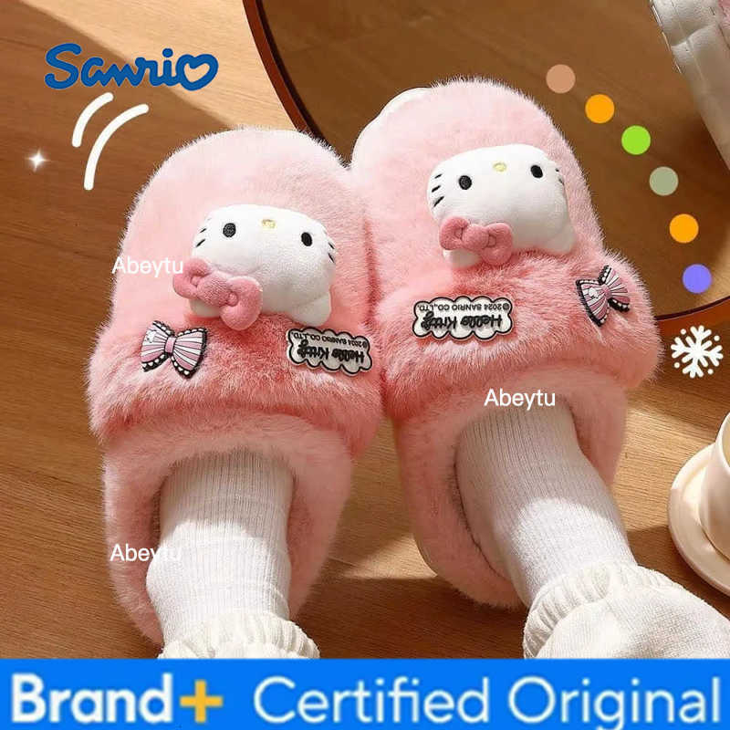 Sanrio Hello Kitty Womens Cotton Slippers Winter Cinnamoroll Cute Indoor Home Furnishings Warm Thick-Soled Girls Plush Slippers H251230