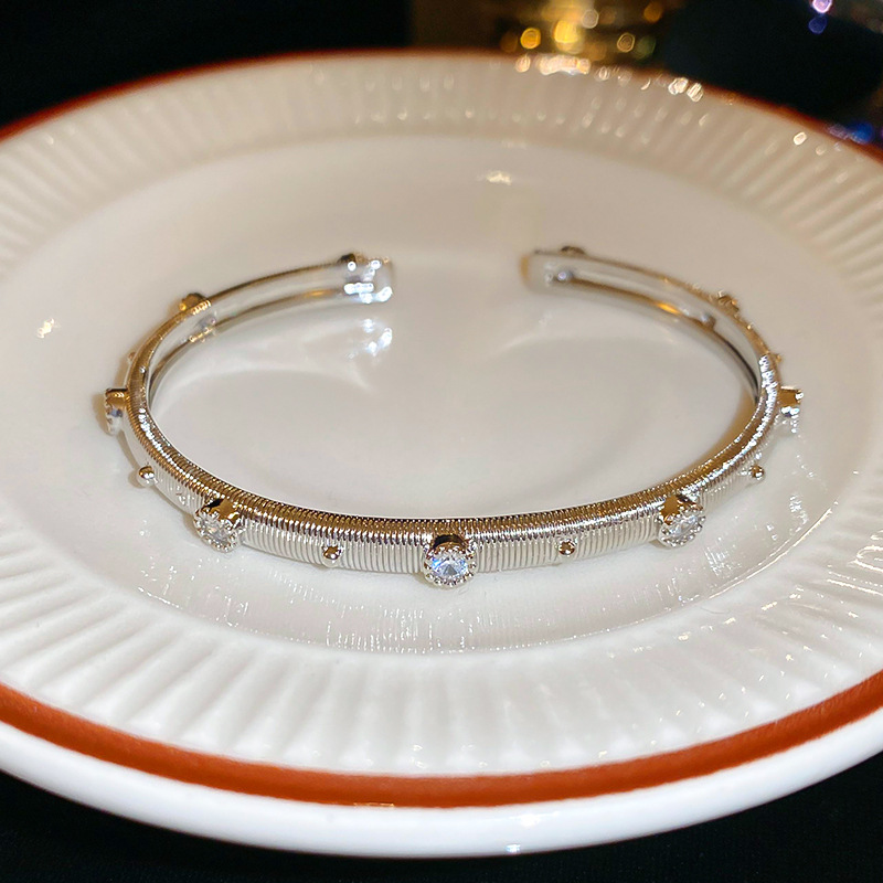 Real Gold Plated Zircon Brushed Vintage Palace Open Bracelet European and American Light Luxury Elegant Fashion New Hand Jewelry - view 4