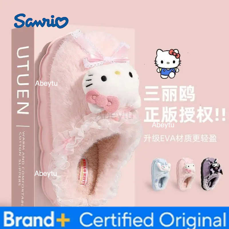 Sanrio New Sanrioed Hello Kittys Cotton Slippers Cartoon Kuromi Cinnamoro Cute Winter Indoor Home Slippers Thick Sole Warm Cotton Shoes H251230