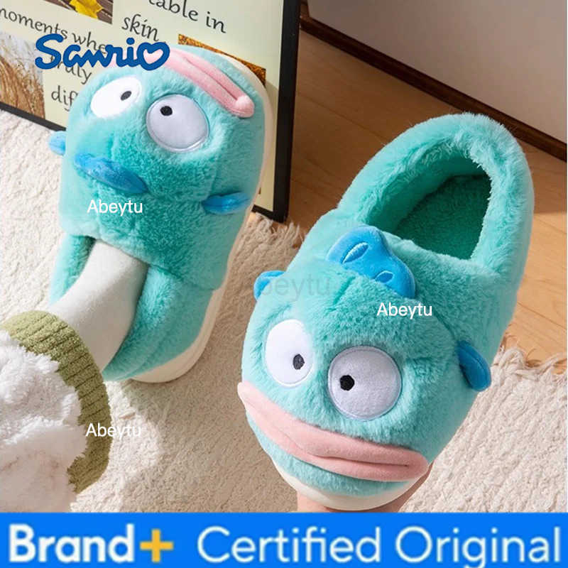 Sanrio Lake Blue Clown Fish Cotton Slippers Plush Non Slip Bag PVC Flat Shoes Indoor Outdoor Home Soft Cute Plush Shoes Winter Edition H251230