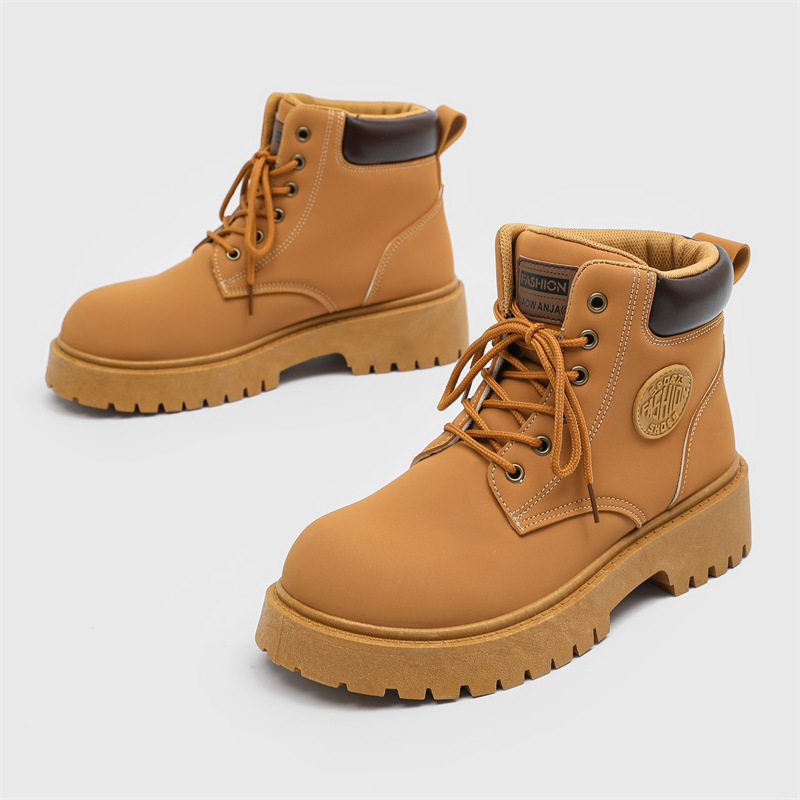 Free Shipping Hot new Martin Boot for mens boots yellow black Fashionable and versatile retro thick soled height increasing board shoes motorcycle wor