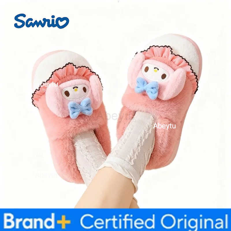 Sanrio Kids Slippers House Shoes Cartoon Kuromi With Heel Cover Winter Shoes For Girls Warm Anti-slip Pink Pruple Shoes Size 35-41 H251230