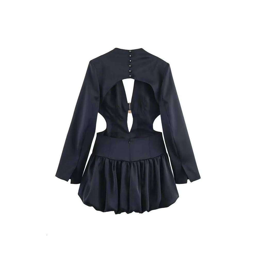TFMLN Women Cut Out Ball Gown Dress Sexy Deep V Neck Long Sleeve Casual Party Mini Dresses Fashion Backless Clothing Luxury