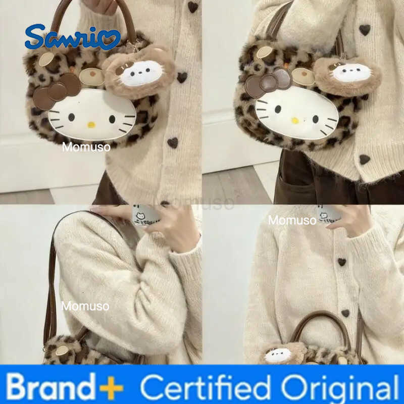 Sanrio Kawaii Hello Kitty Storage Bag Leopard Print Plush New Cute Mini Shoulder Bag Hot Cartoon Large Capacity Portable Handbag H251230