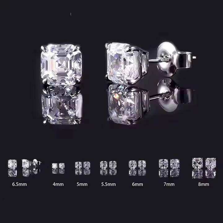 SU636E Abiding Modern Simple 10K 14K White Gold Asscher Cut 55MM2PCS Lab Grown Diamond 2ctw Per Pair Square Stud Earrings