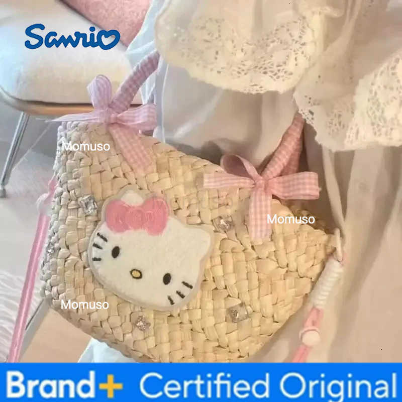 Sanrio Summer Lattice Handbag Anime Cartoon Cosmetic Bag Student Sweet Girl Portable Mobile Phone Bag Cloth Bags for Woman H251230