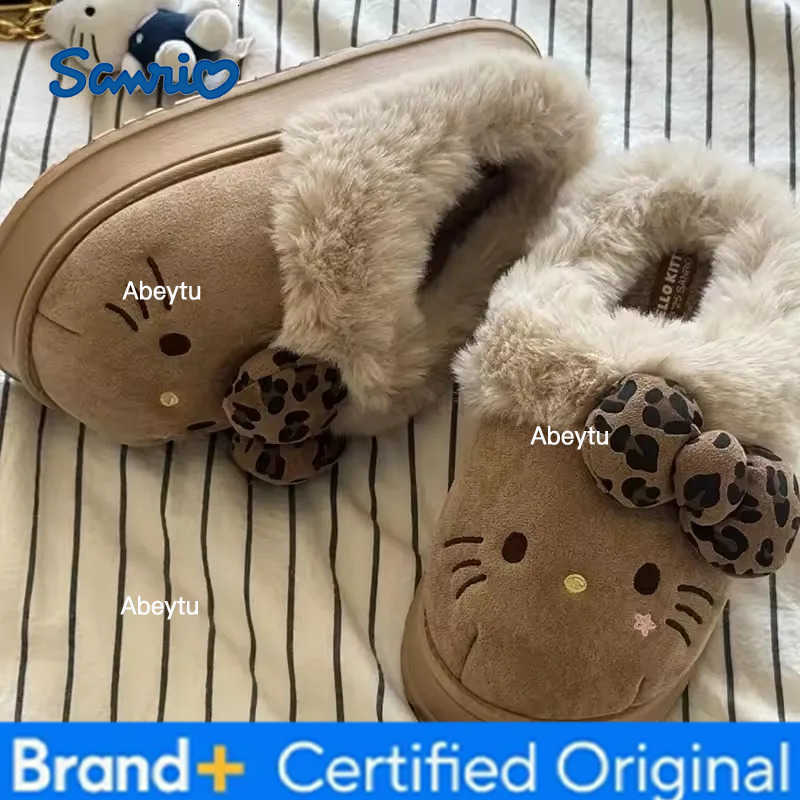 Sanrio Autumn Winter Hello Kitty Slippers For Women Plush Kawaii Cute Home Warm Cotton Slippers Cartoon Home Indoor Shoes Gifts H25123011