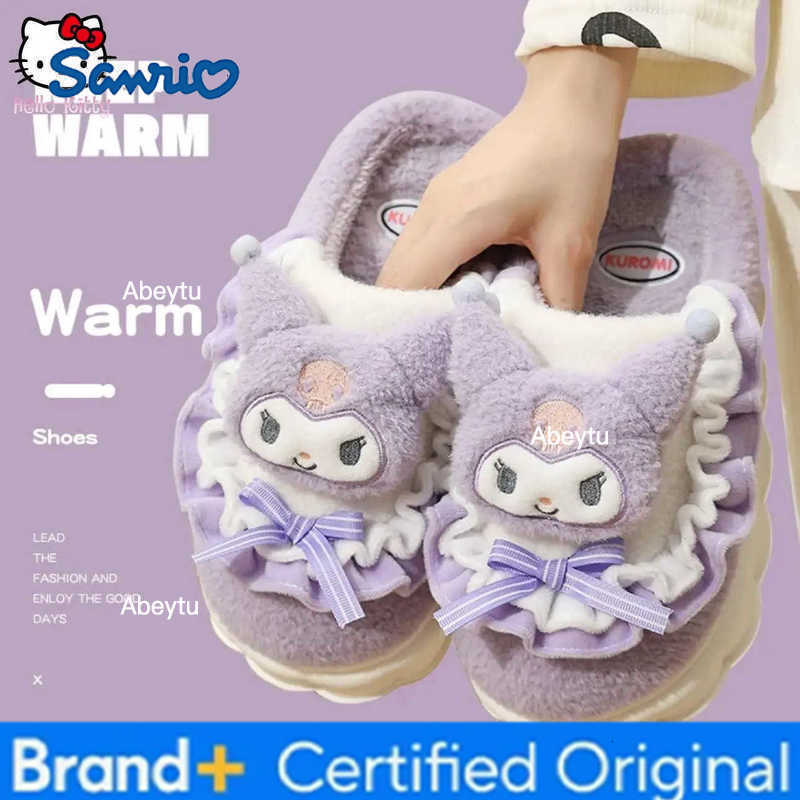Sanrio Slippers Cartoon Hello Kitty Kuromi Cinnamoroll Autumn Winter Warm Thickening Cotton Soft Home Shoes Holiday Gifts Kawaii H251230