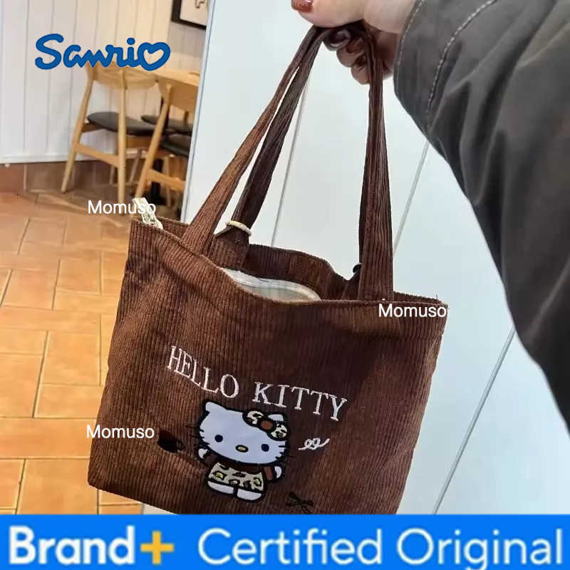 Sanrio New Hello Kitty Handbag Cute Embroidered Large-Capacity Handbag Corduroy Japanese Small Bag Students School Single Shoulder Bag H251230