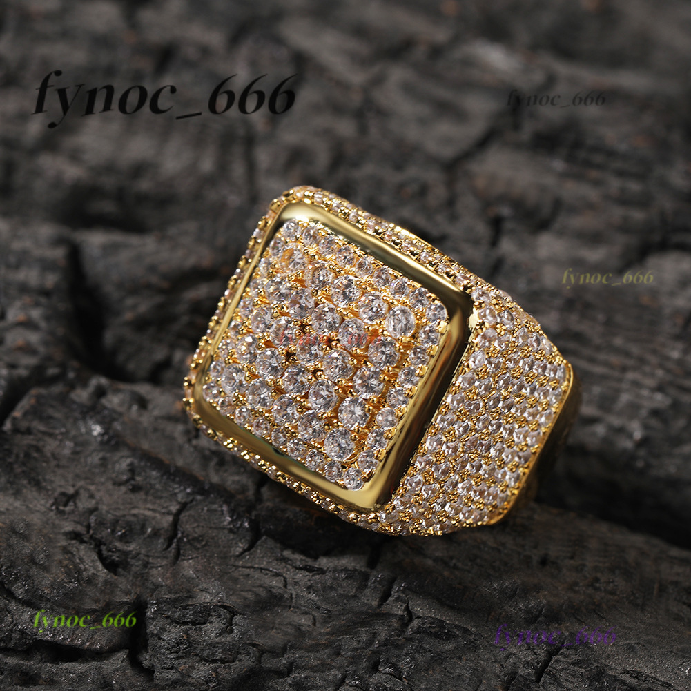 Hip Hop Retro Big Cube Ring Moissanite 18K Gold Plated Finger Ring Jewelry
