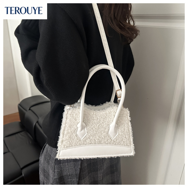 TEROUYE Fashionable plush splicing design women's handbag autumn and winter new item niche texture design trendy shoulder bag elegant luxury bag
