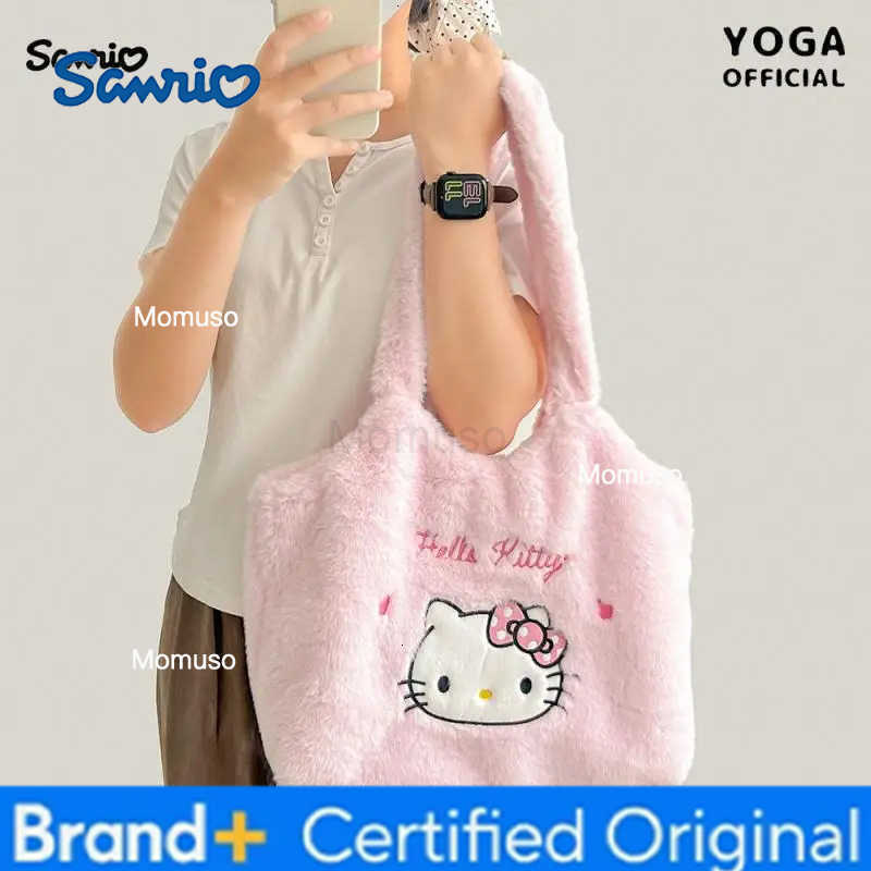 Sanrio Authentic Plush Shoulder Bag Kuromi Kitty Melody Tote Cute Girls Shoulder Bag Portable Handbag Storage Bag Girl Sweet H251230