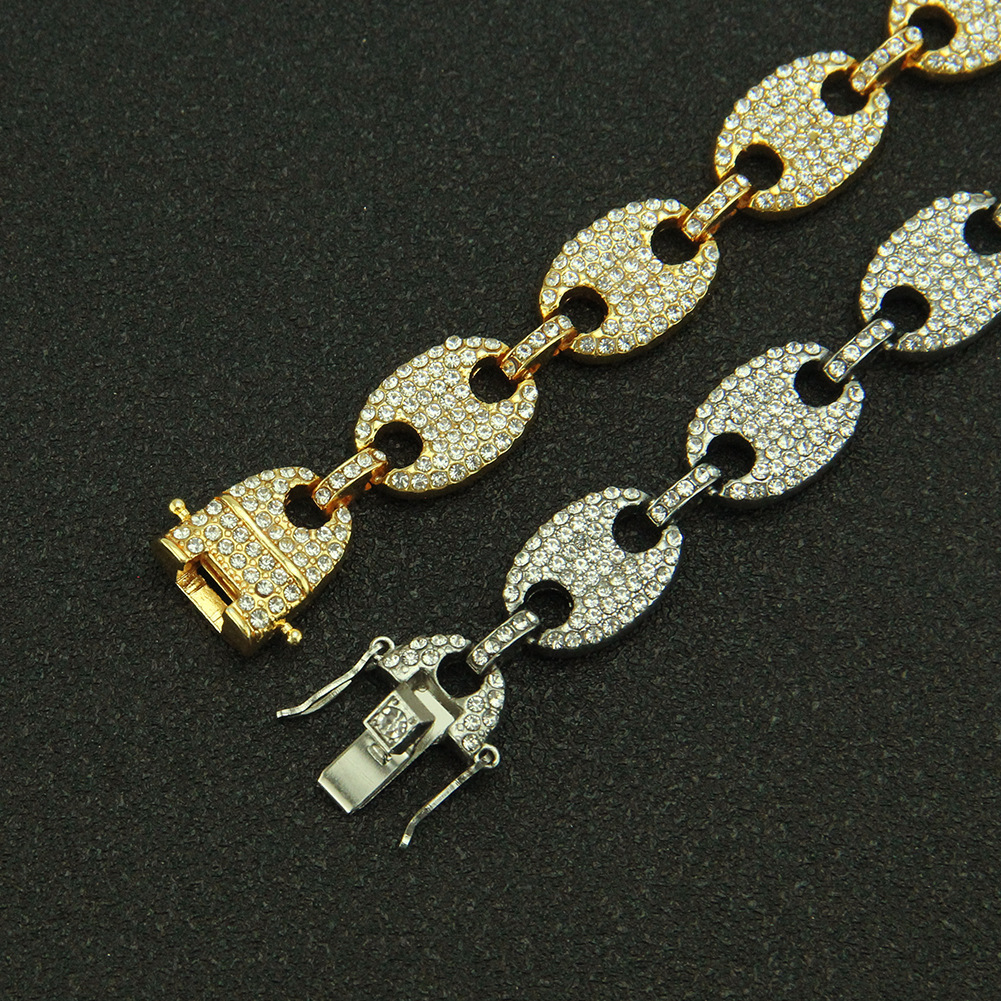 Luxury Brand Designer Jewelry European And American Hip-Hop Inlaid Colorful Diamond Pig Nose Bracelet Coffee Bean Chain Men's Hip-Hop Bracelet Ba