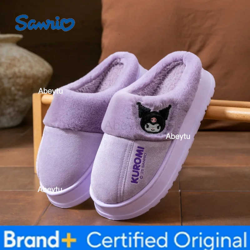 Sanrio Kids Slippers House Shoes Cinnamoroll Kuromi Winter Shoes For Children Warm Thick Bottom Anti-slip Pink Blue Shoes Size 38-41 H251230