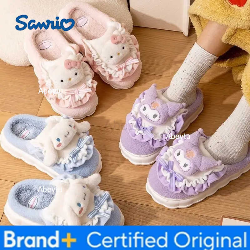 Sanrio Hello kitty kuromi My melody Cinnamoroll cartoon cotton slippers autumn and winter home cute kawaii warm plush slippers H251230
