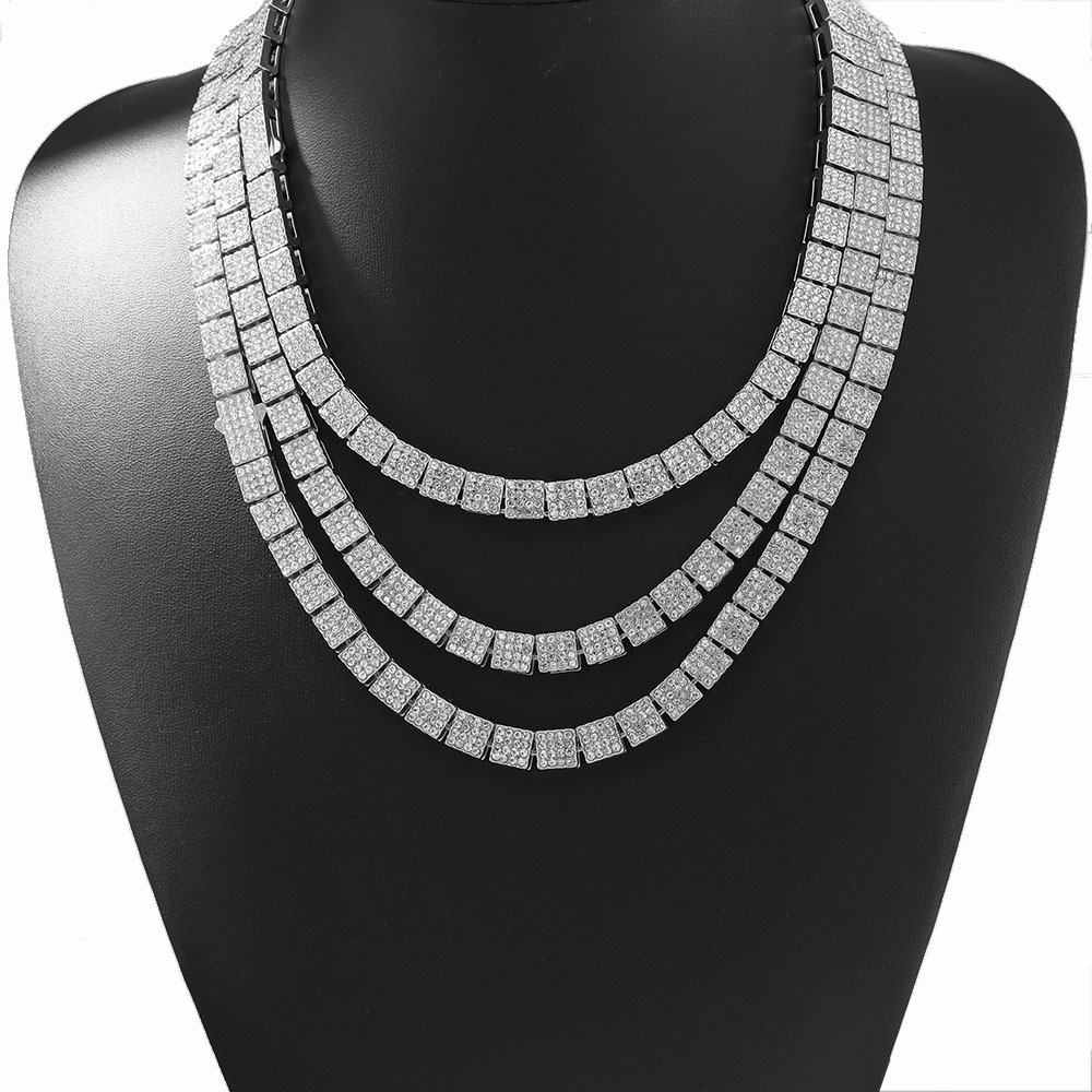 Luxury Brand Designer Jewelry New Full Diamond Square Splicing Ins Style Necklace Personality Wear Light Luxury Simple Chain Cuban Clavicle Chain Chok
