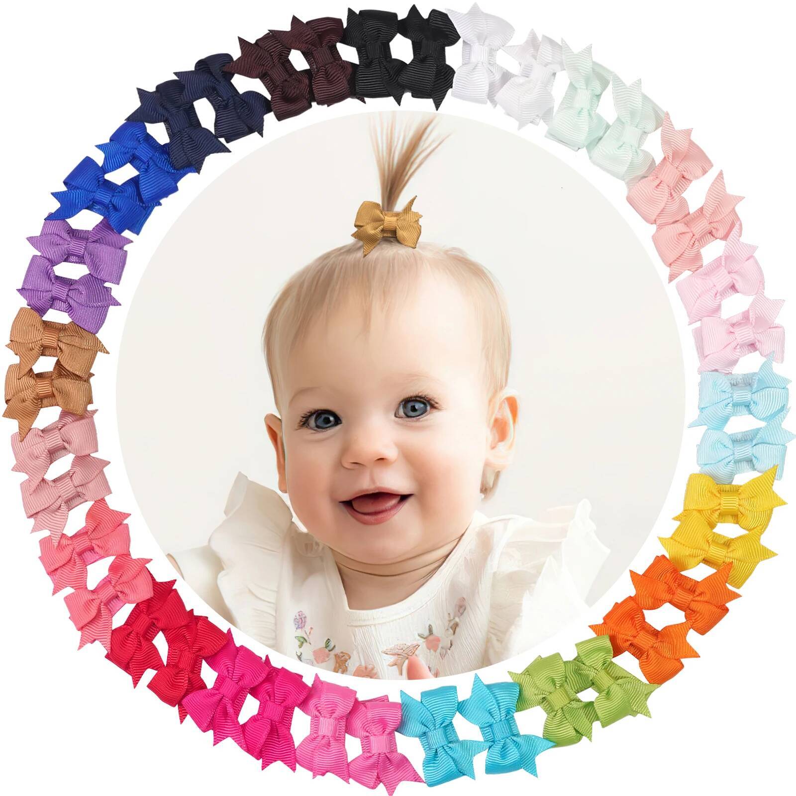 40Pcs Baby Girl Small Hair 1.4 inches Grosgrain Ribbon Clips for Infant Girls-Fully Lined Mini Bows in 20 Color Pairs ddmythur