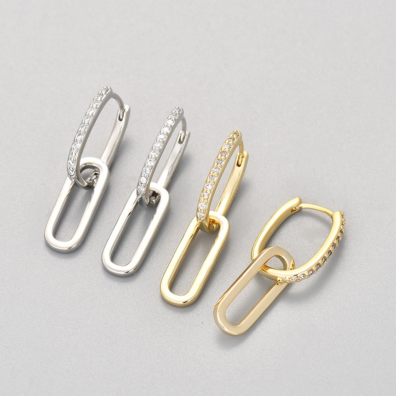 Luxury Brand Designer Jewelry Korean Style Design Minimalist Niche Unique Micro Inlaid Zirconia Spliced Oval Earrings For Women Vintage Exquisite Elegant Earrin