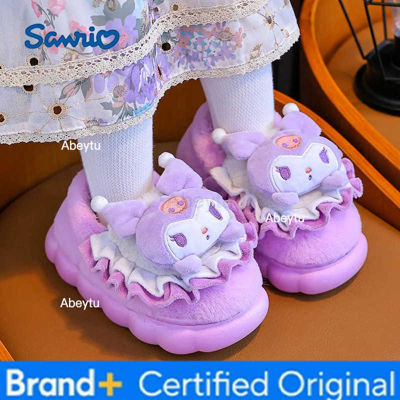 Sanrio Kids Slippers House Shoes Cartoon Cinnamoroll Winter Shoes For Girls Anti-slip Warm Thick Bottom Pink Pruple Shoes Size 24-41 H251230