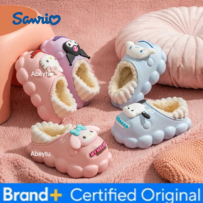 Sanrio Winter Cute Cartoon Non-slip Childrens EVA Slippers Soft Sole Flip Flops Kids Girls Indoor Mule Warm Home Cotton Shoes H251230