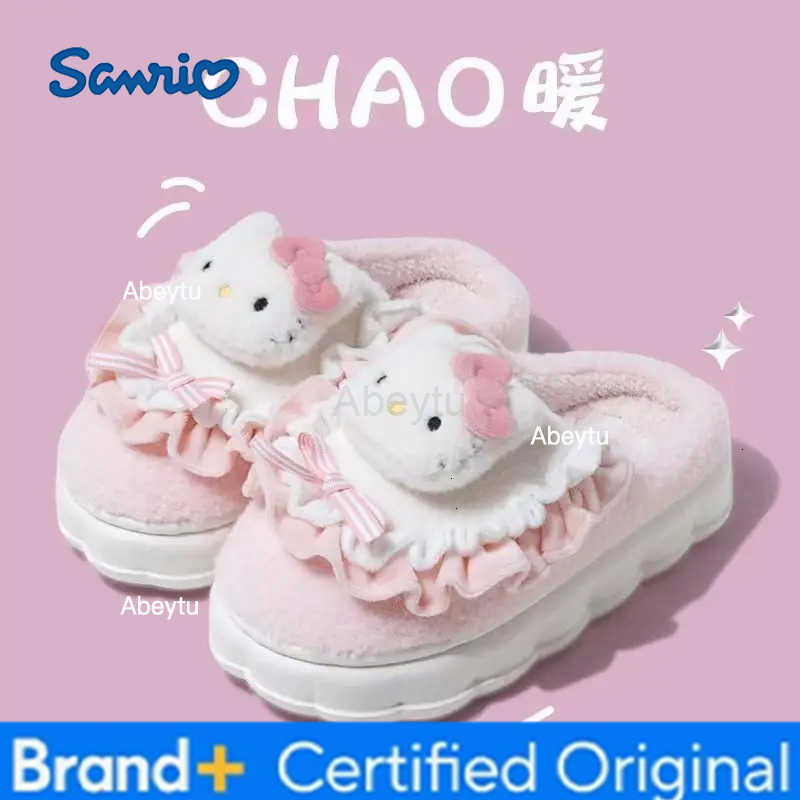 Sanrio Hello Kitty Home Fuzzy Slipper Kuromi Cinnamoroll My Melody Yk2 Women Winter Plush Non Slip Slippers Girl Cute Flat Shoes H251230