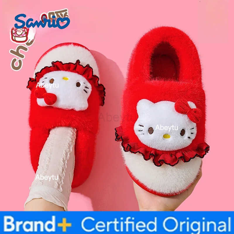 Sanrio Kids Slippers House Shoes Cartoon Kuromi With Heel Cover Winter Shoes For Girls Warm Anti-slip Pink Pruple Shoes Size 35-41 H25123011
