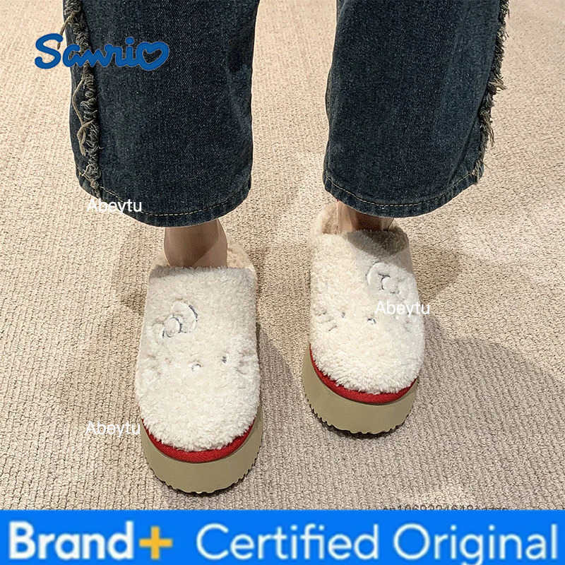 Sanrio Hello Kitty Sweet Plush Slippers Winter New Fashion Thick Sole Home Cotton Shoes Korean Version Trend Versatile Slippers H251230