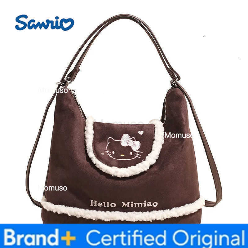 Sanrio HelloKitty Bag for Women Autumn and Winter New Vintage Lamb Wool Cat Large Capacity Shoulder Bag Suede Multi-use Bag for Girls H251230