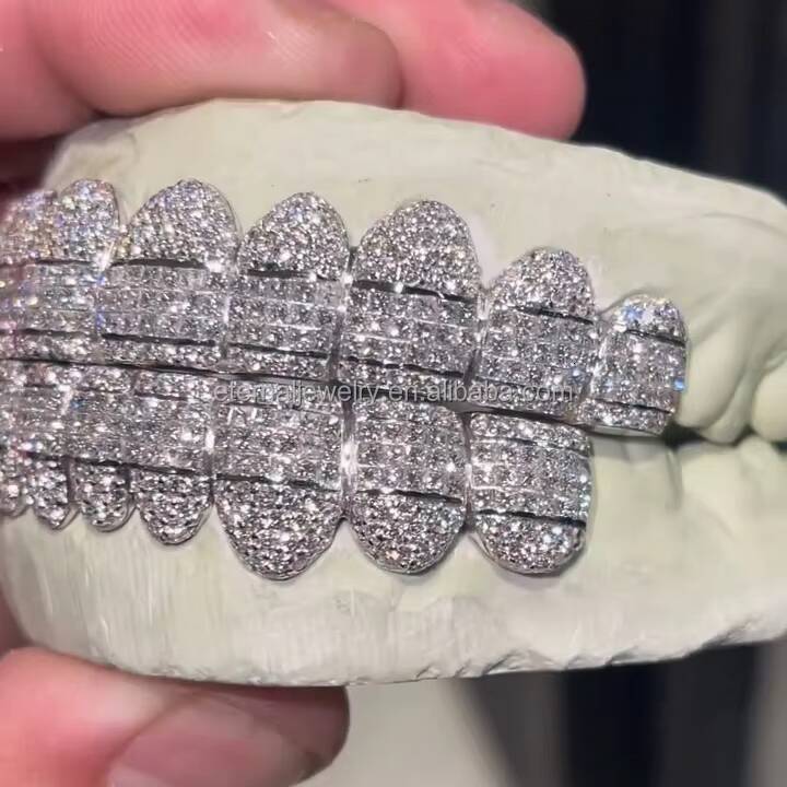 Flawless Princess Cut Invisible Setting Honeycomb Set Round Diamond Factory Custom S925 Silver Gold Moissanite Diamond Grillz - view 6