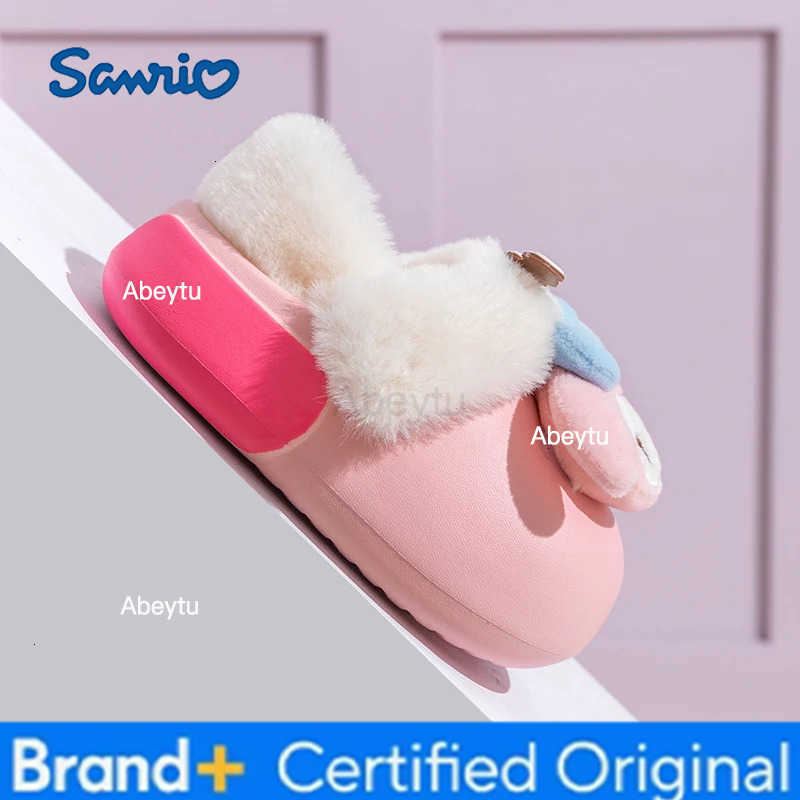 Sanrio Hello Kitty Home Fuzzy Slipper Cartoon Kuromi Cinnamoroll Yk2 Women Winter Plush Non Slip Slippers Girl Cute Flat Shoes H251230
