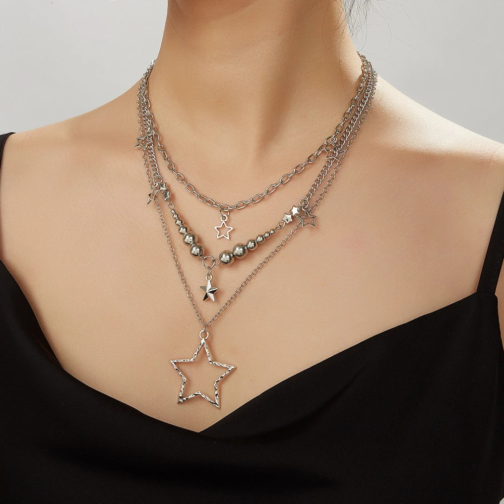 Trendy Y2K Star Pendant Necklace Vintage Goth Simple Multi Layered Metal Chain Necklace Women Charm Statement Jewelry Gifts 251230
