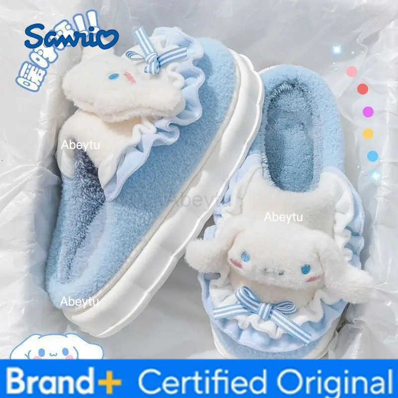 Sanrio Hello Kittys Cotton Shoes Anime Kuromi Cinnamoroll Women Slippes Winter Warm Cartoon Plush Kawaii Flat Shoes Antislip Shoes Gift H251230