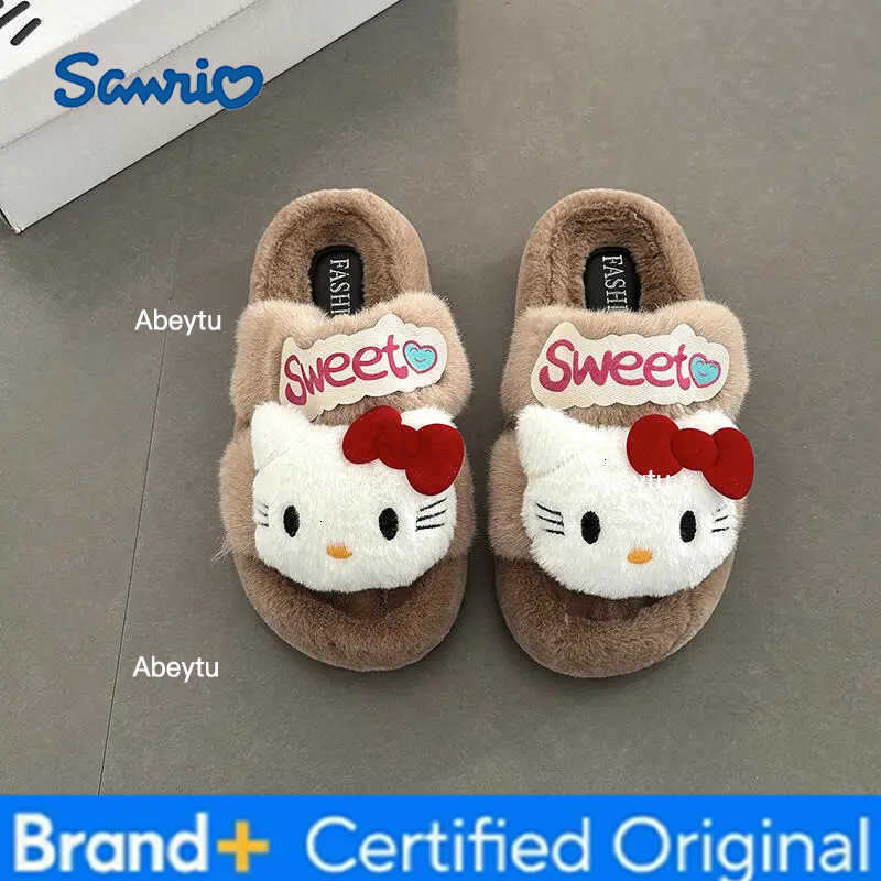 Sanrio Anime Hello Kitty Plush Slippers Kawaii Cute Student Fall Winter Soft Plush Aldult Shoes Girl Cotton Shoes Home Shoes Xmas Gift H251230