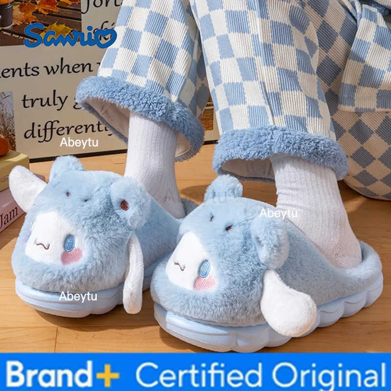 Sanrio Cute Kuromi Kt Cat Warm Cotton Slippers Autumn/Winter Thick Anti Slip Soft Comfortable Sole Indoor House Slippers Surprise Gifts H251230