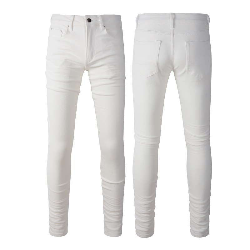 WOZK Versatile Trendy Brand Fashionable and Casual High Street White Jeans for Men, Slim Fit, Elastic Punch White Pants