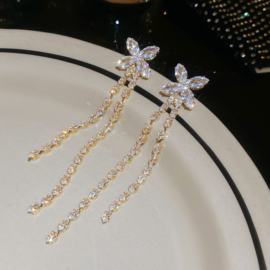 Silver Needle New Super Shiny Heavy Zircon Long Tassel Elegant Light Luxury Fashion Versatile Drop Earrings - view 7