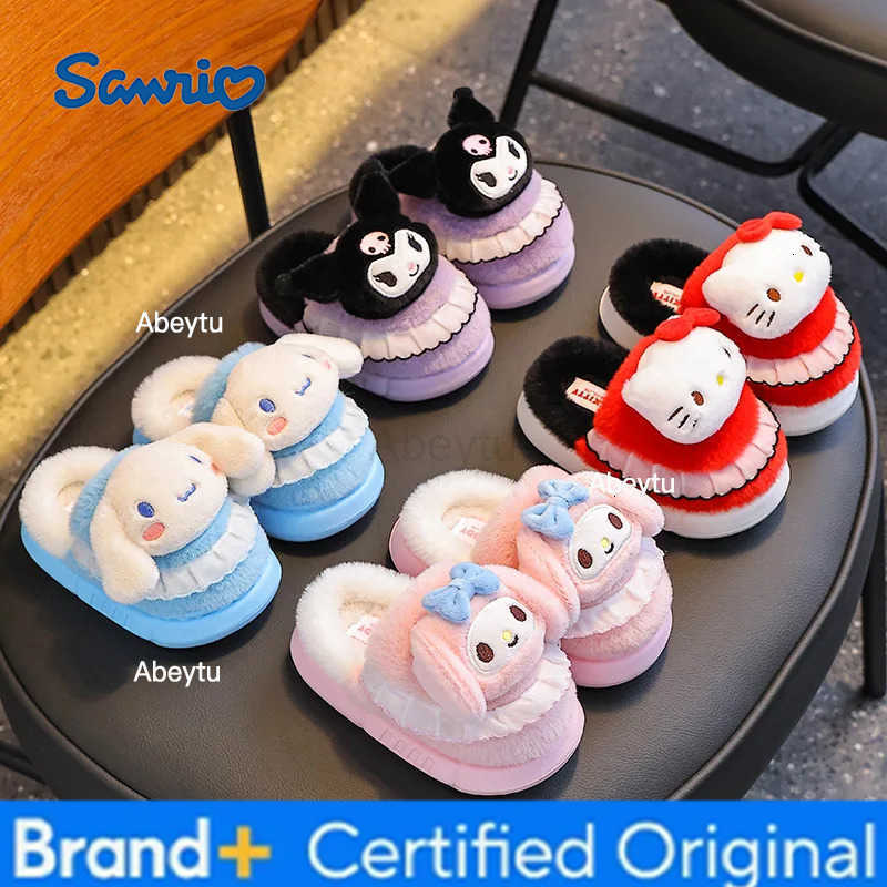 Sanrio Kids Slippers House Shoes Kuromi Cartoon Wrapped heel Winter Shoes For Girls Warm Anti-slip Pruple Black Shoes Size 24-41 H251230