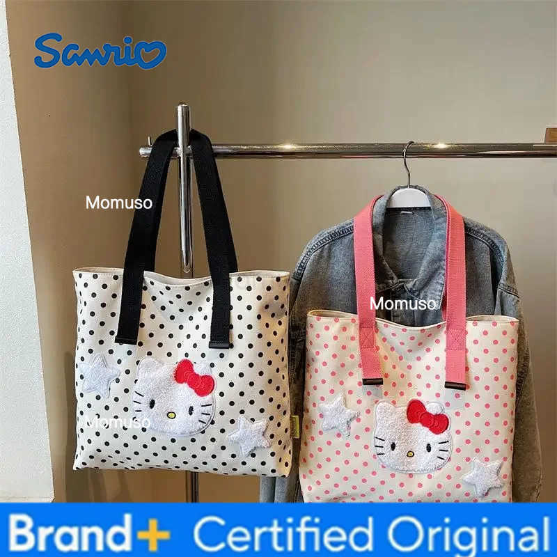 Sanrio New Hello Kittys Crossbody Bag Polka Dots Canvas Bag Packet Girl Tote Bag Large Capacity Cartoon Tote Bag One Shoulder H251230