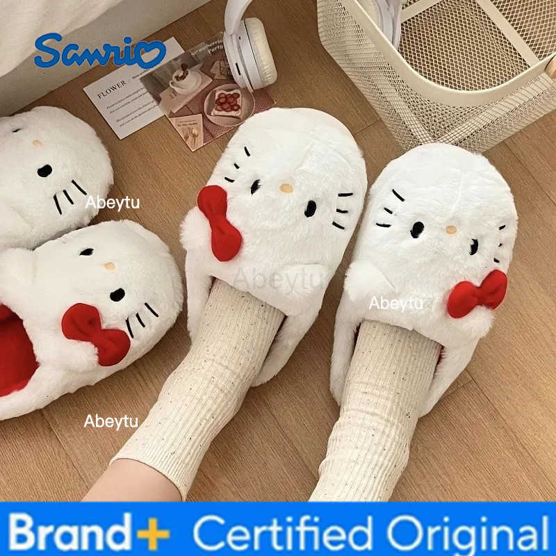 Sanrio Plush Slippers Hello Kitty Kawaii Cute Student Autumn Winter Bedroom Soft Padded Plush Bedroom Aldult Shoes Girls Xmas H251230