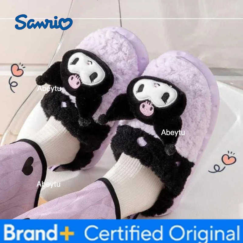 Sanrio Fashion Couple Winter Toe Wrap Warm Plaid Cotton Slippers Thick Soft Sole Slides Men Women Indoor Floor Flat Home Non-slip Shoes H251230