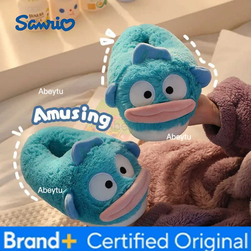 Sanrio Cartoon Hangyodon Plush Slippers Women Cute Home Anti Slip Cartoon Cute Winter Girls Soft Keep Warm Home Indoor Cotton Shoes H251230