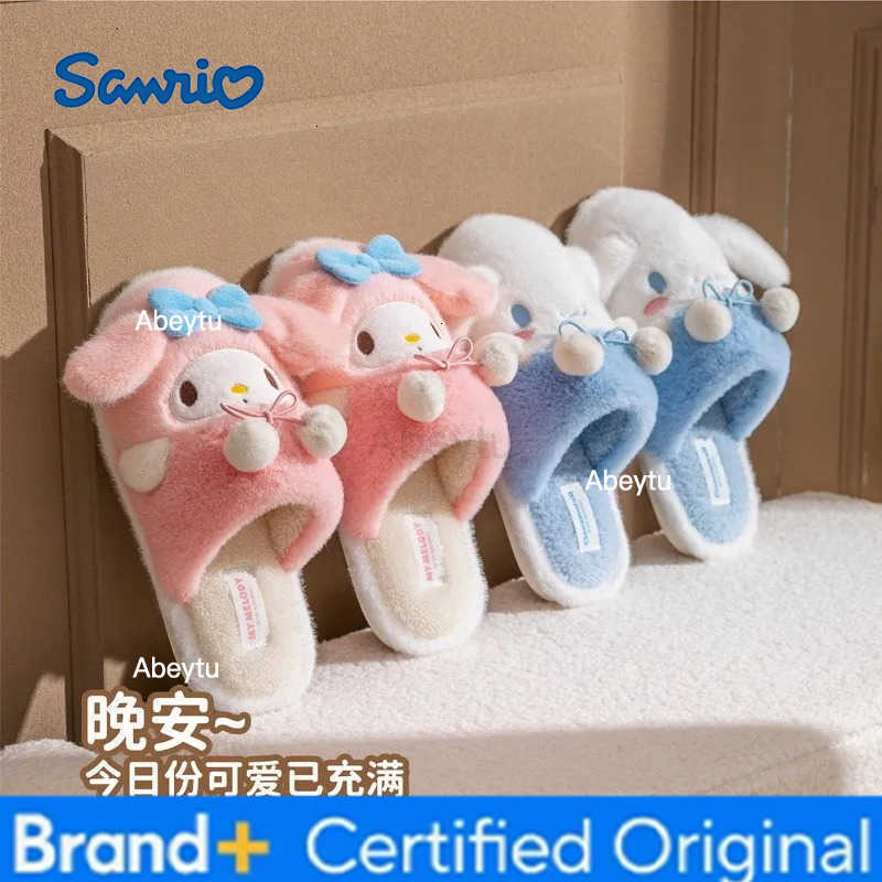 Sanrio New Cinnamoroll Kuromi My Melody Anime Kawaii Girls Cotton Slippers Cartoon Cute Soft Warm Indoor Non-slip Sandals Flat Shoes H2512301