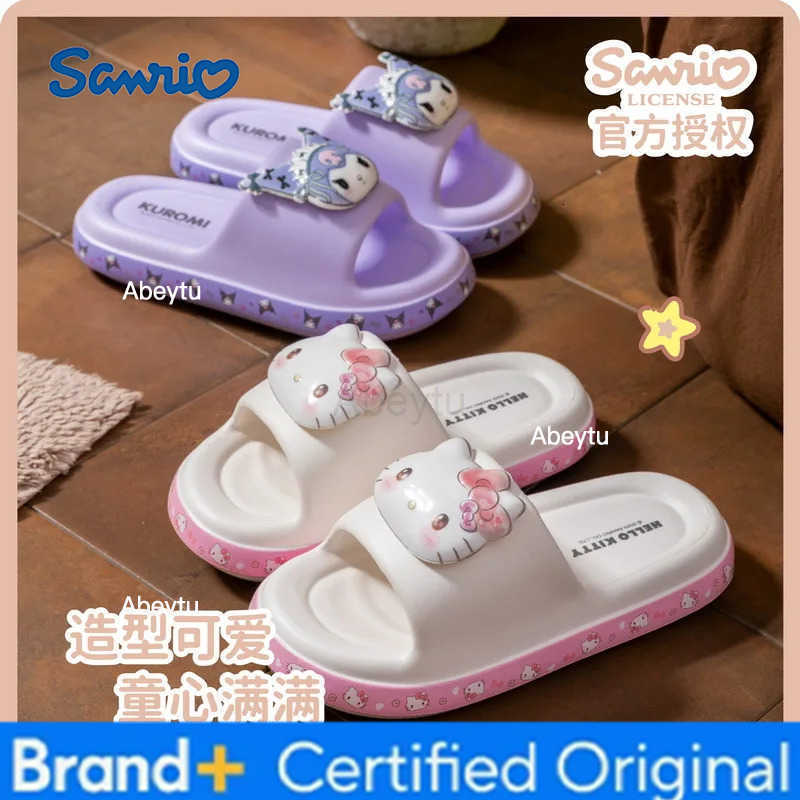 Sanrio Kawaii Hangyodon Kuromi My Melody Kitty Anime Soft Summer Slippers Girl Boy Cartoon Thick Sole Indoor Shower Sandals Beach Shoes H251230