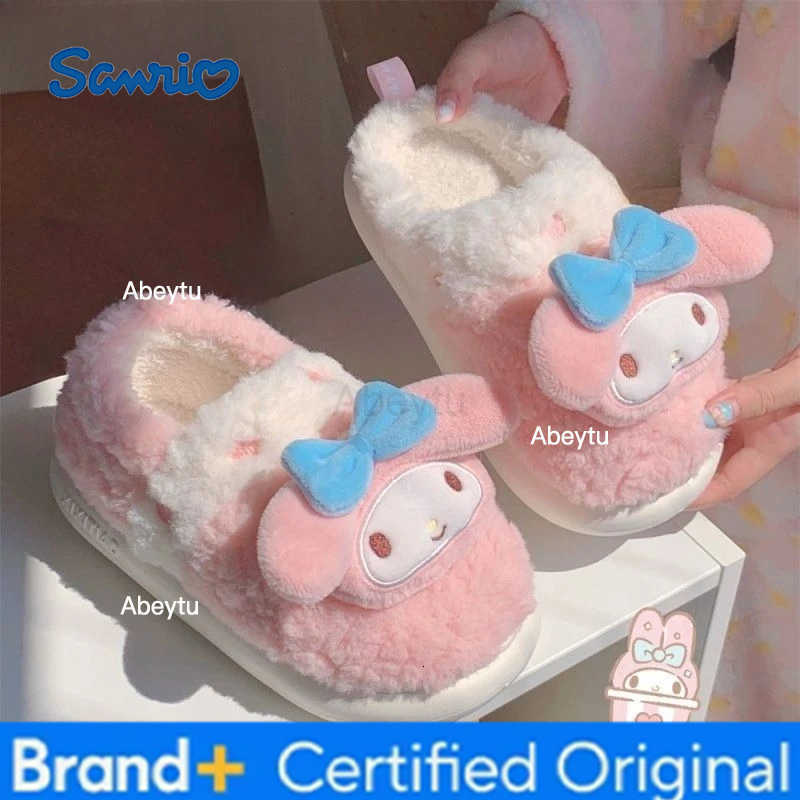 Sanrio New Hello Kitty Kuromi My Melody Creative Cotton Slippers High-Value Anime Couple Indoor Non-Slip Warm Soft-Soled Shoes H251230