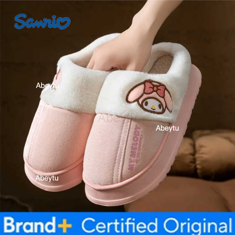 Sanrio Kids Slippers House Shoes Cinnamoroll Kuromi Winter Shoes For Children Warm Thick Bottom Anti-slip Pink Blue Shoes Size 38-41 H251230