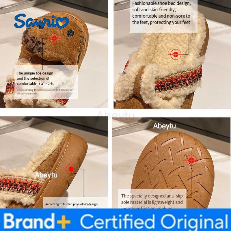 Sanrio Anime Hello Kitty Girls Plush Slippers Kawaii Autumn Winter Home Warm Cotton Slippers Cartoon Home Cute Indoor Shoes Gifts H251230