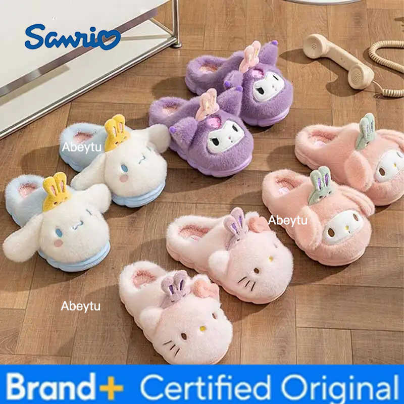Sanrio Cartoon Hello Kitty Kuromi Cute Anime Character Autumn Winter Cotton Slippers Indoor Non Slip Warm Practical Home Periphery Gift H251230
