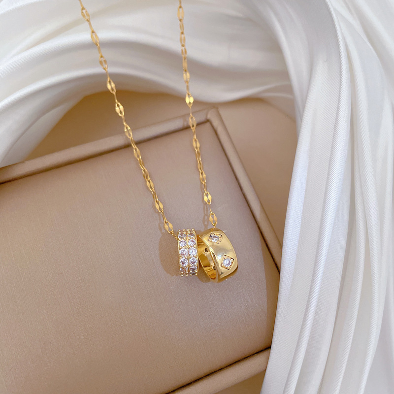 Luxury Brand Designer Jewelry Steel Double Ring Small Waist Full Diamond Fashion Light Luxury Elegant Gorgeous Full Diamond Necklace For Women Versati